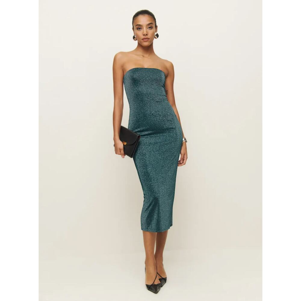 Reformation NWT Ryden Mermaid Sparkle Strapless Knit Midi Dress Size M